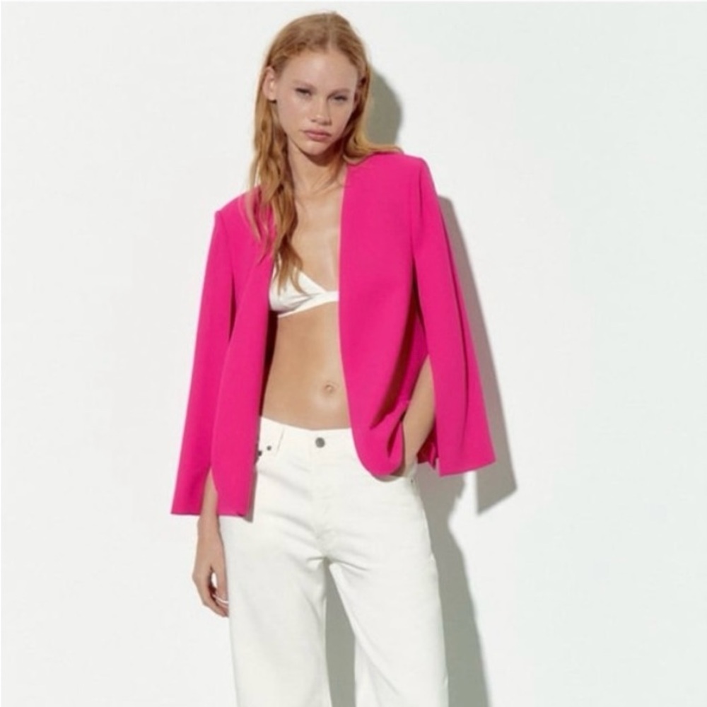 ZARA CAPE BLAZER JACKET W/ SLITS BLOGGERS pink NEW